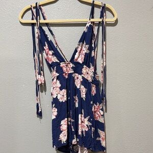 Mahina Navy and Pink Floral Romper